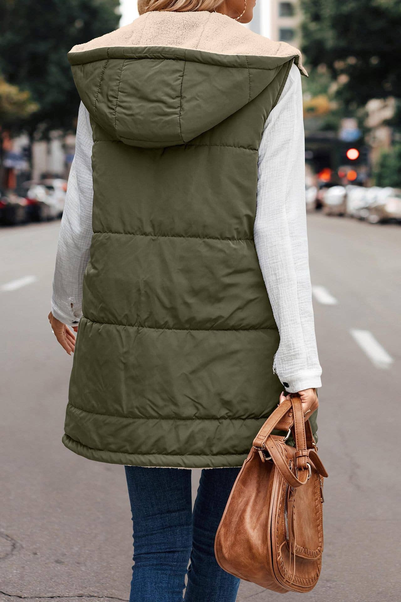 Reversible Plain Hooded Quilted Midi Vest