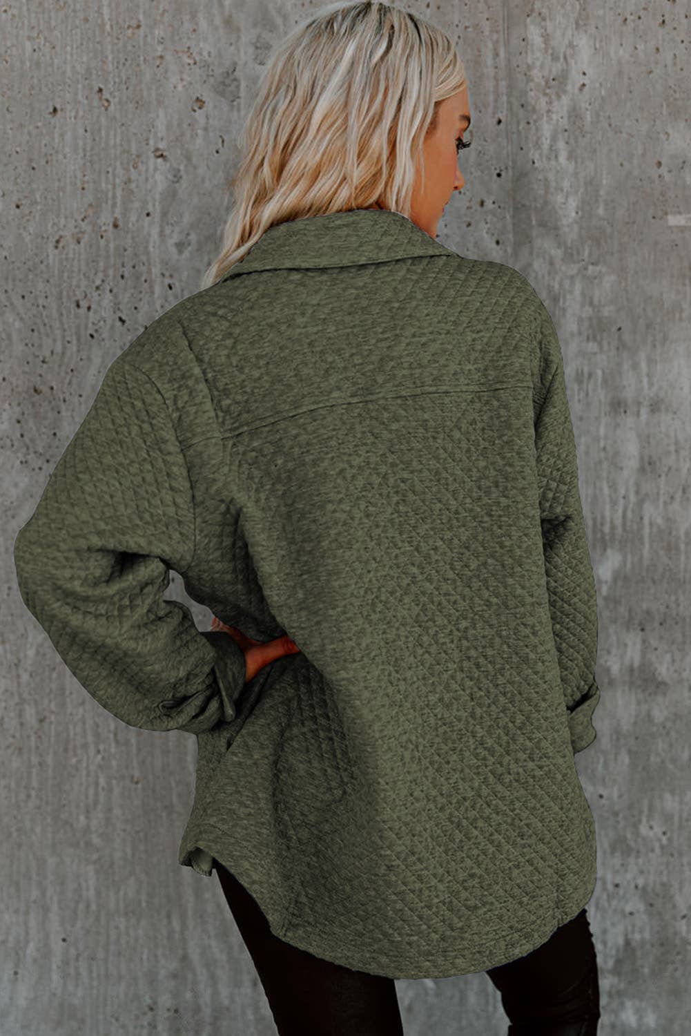 Customizable Casual Retro Quilted Flap Pocket Button Shacket