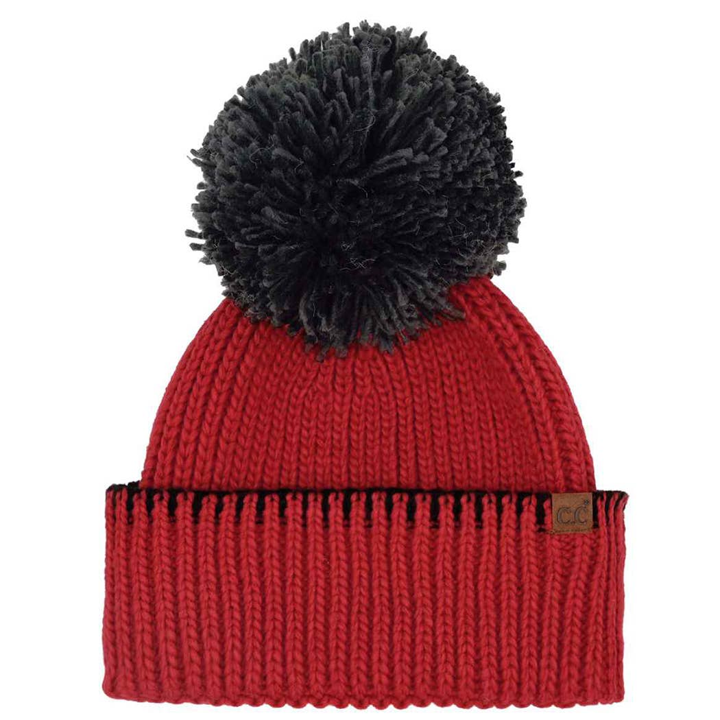 Two-Tone Sport Team Beanie with Yarn Pom
