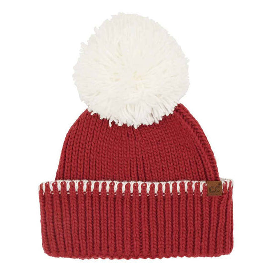 Two-Tone Sport Team Beanie with Yarn Pom