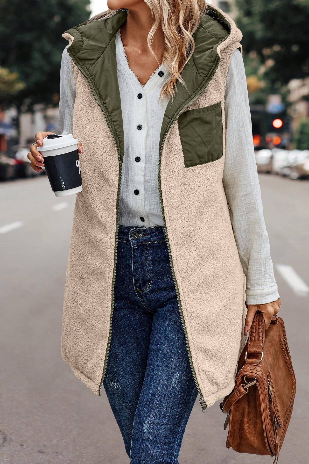 Reversible Plain Hooded Quilted Midi Vest