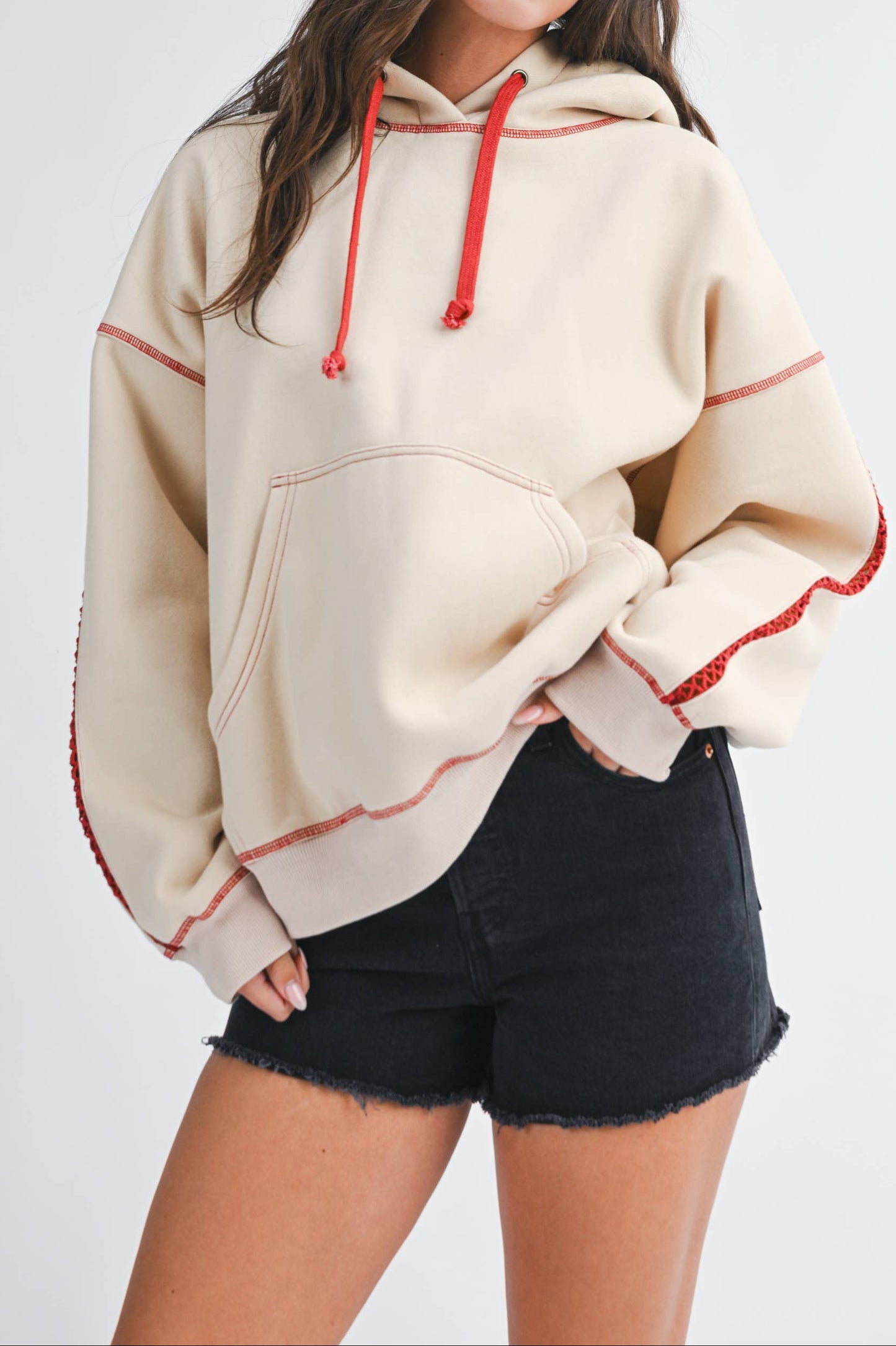 Red Contrast Stitch Hoodie