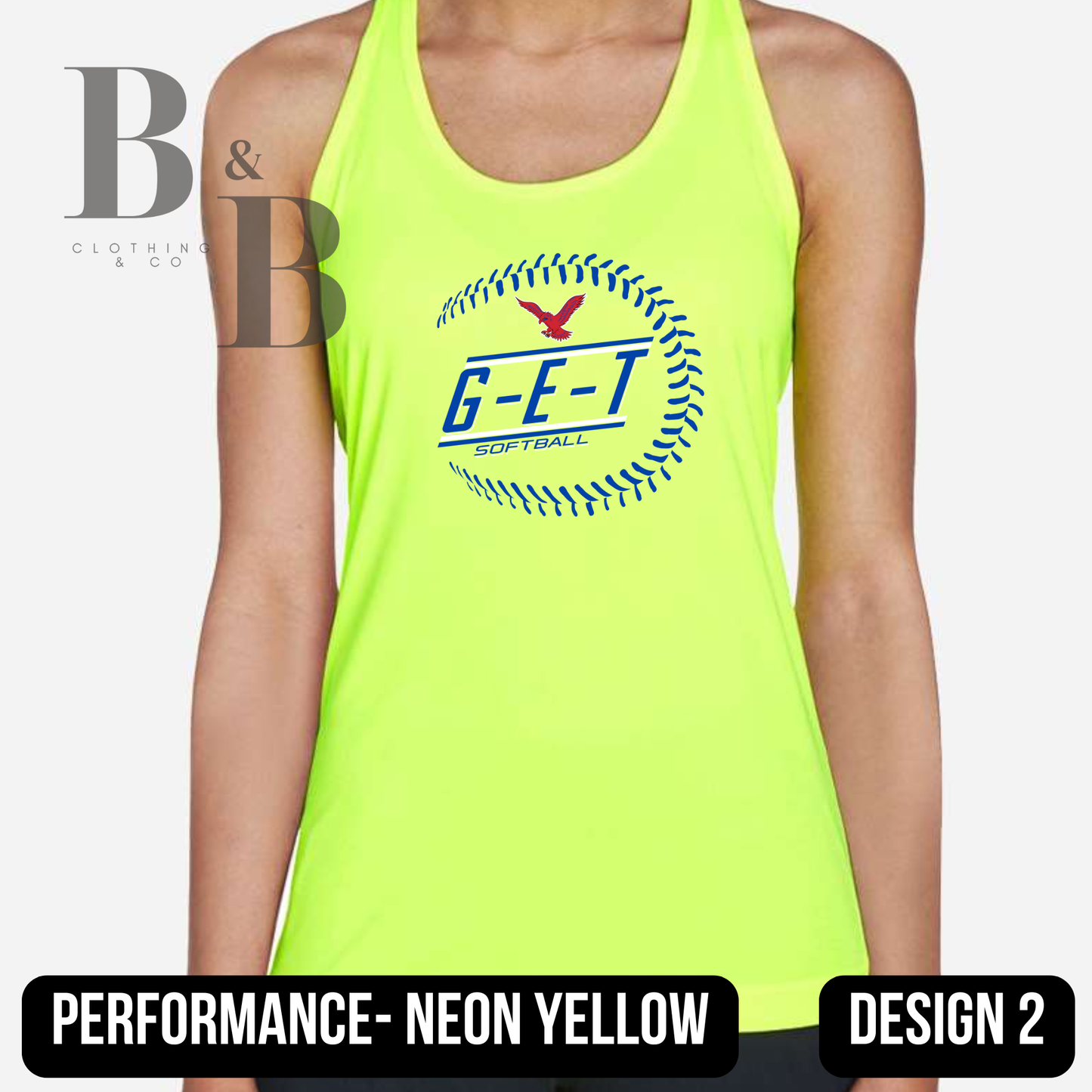 G-E-T Softball/Baseball Neon Womens Performance Racerback Tank