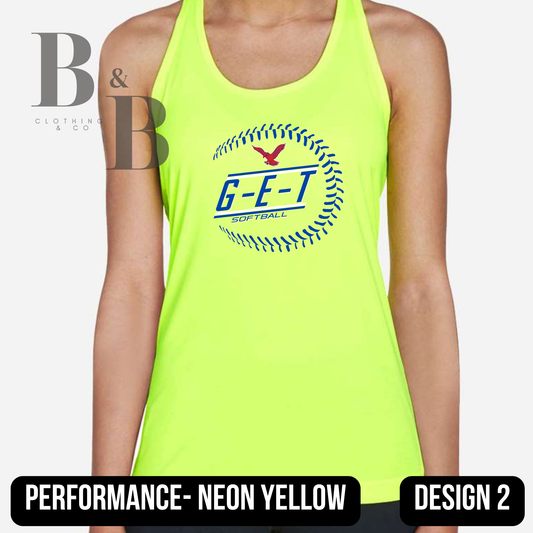G-E-T Softball/Baseball Neon Womens Performance Racerback Tank