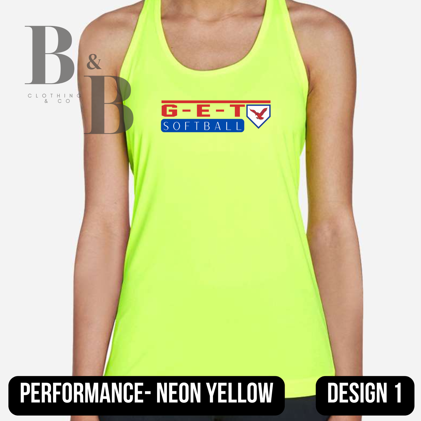 G-E-T Softball/Baseball Neon Womens Performance Racerback Tank