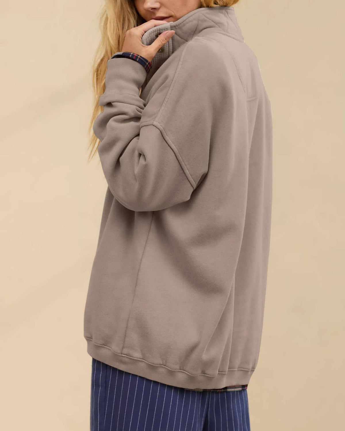 Solid Fleece Sweatshirt w/ Snap Collar