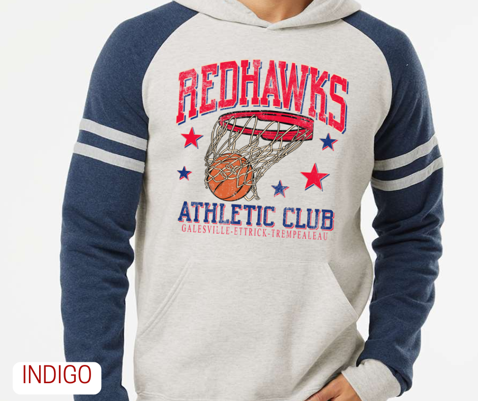 Redhawks Athletic Club- Basketball Colored Sleeve Hoodie