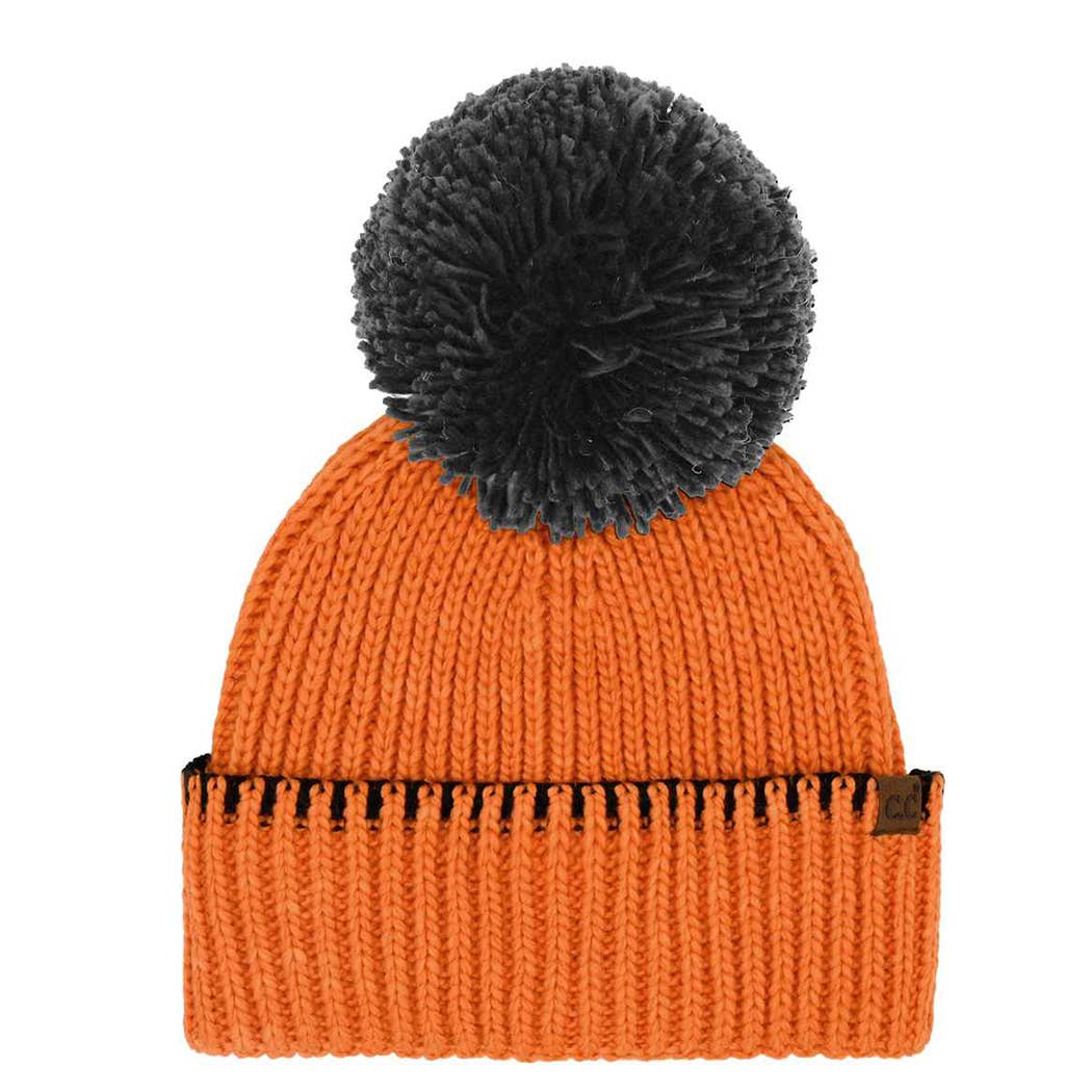Two-Tone Sport Team Beanie with Yarn Pom
