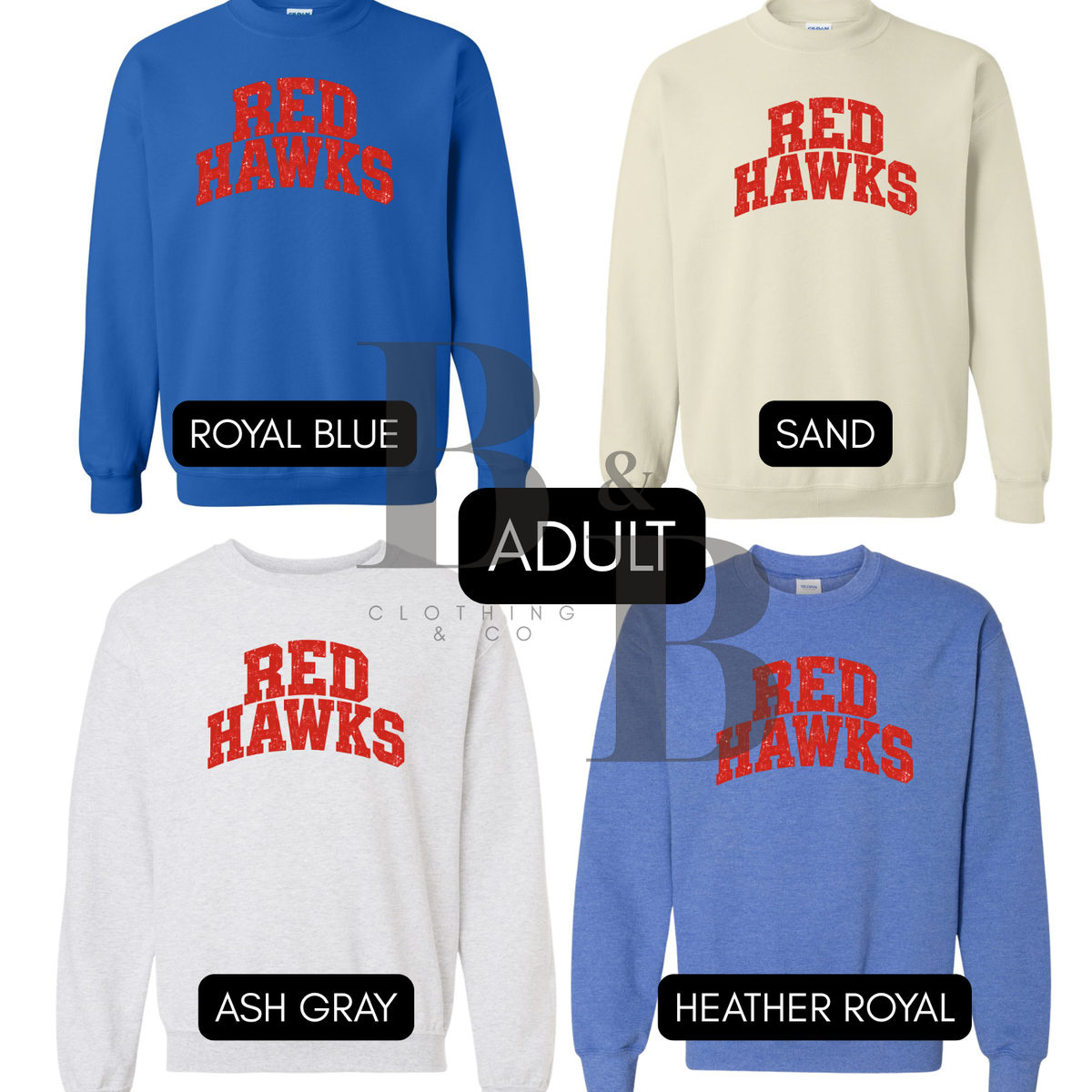 Red Hawks ADULT Tee|Crew|Hoodie