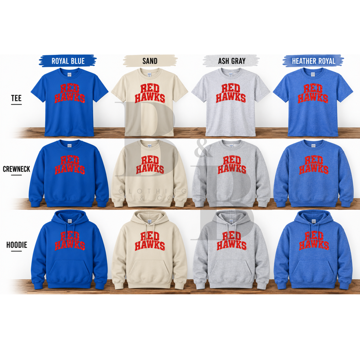Red Hawks ADULT Tee|Crew|Hoodie