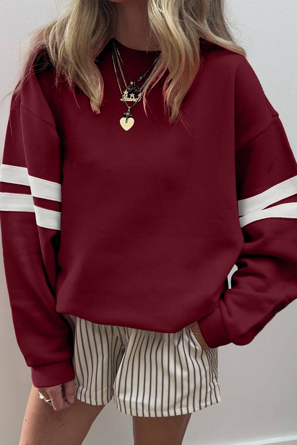 Varsity Striped Detail Drop Shoulder Oversized Sweatshirt