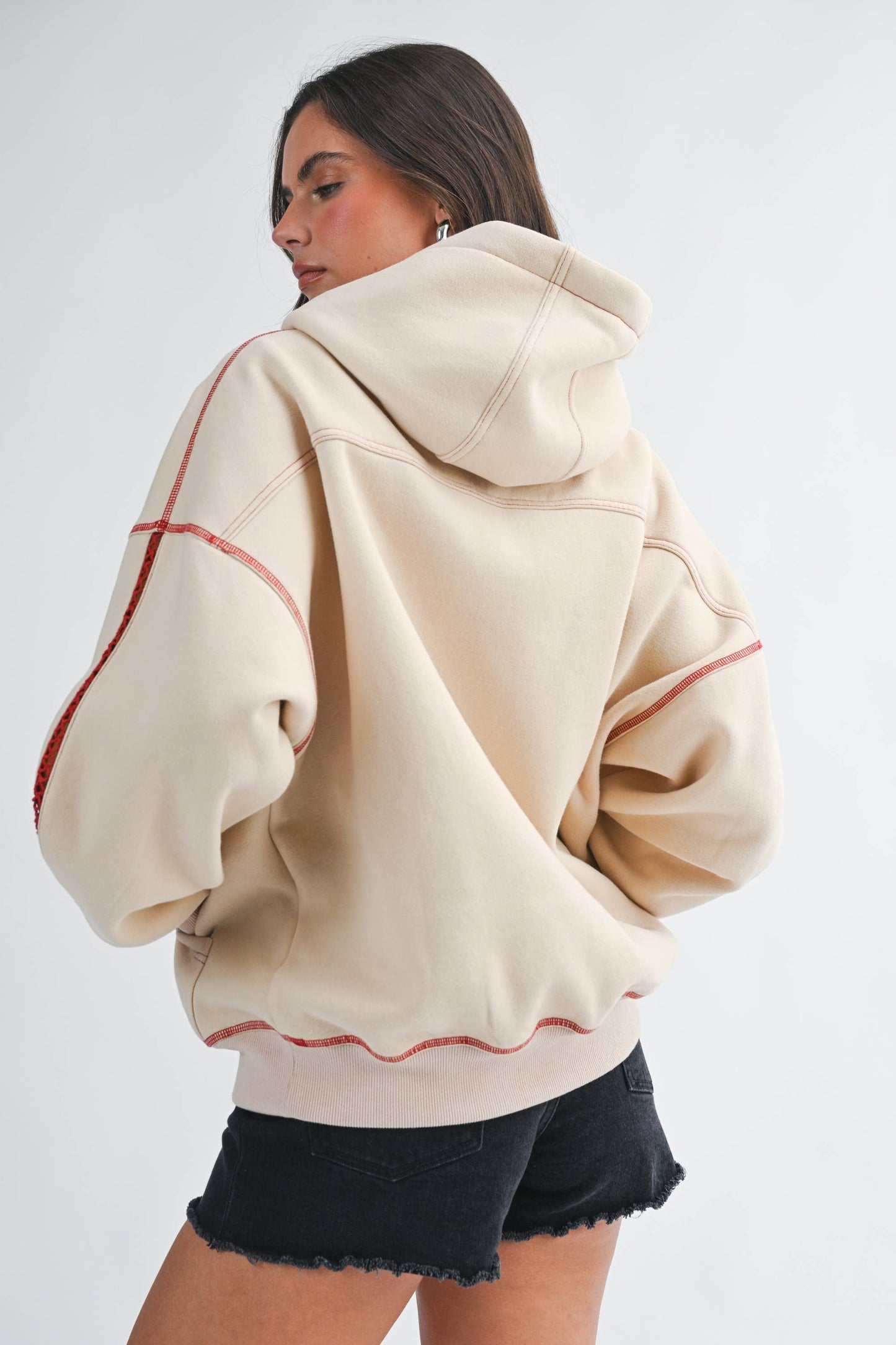 Red Contrast Stitch Hoodie