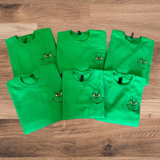 Grinch Face Embroidered Crewneck Sweatshirt
