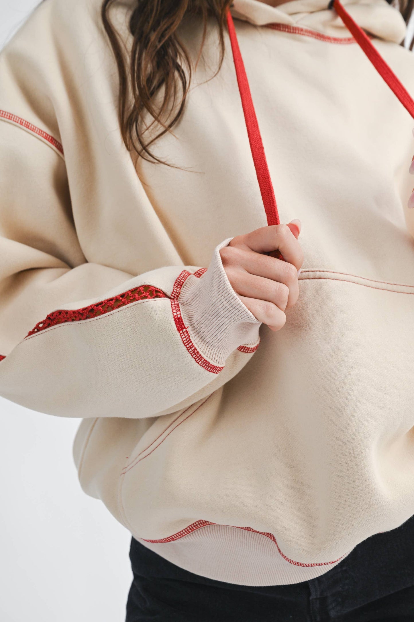 Red Contrast Stitch Hoodie