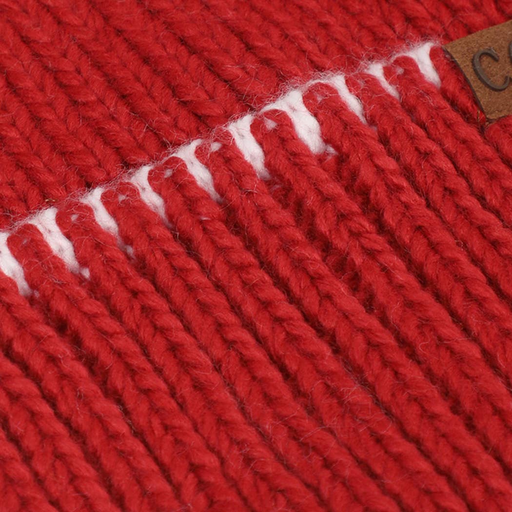 Two-Tone Sport Team Beanie with Yarn Pom
