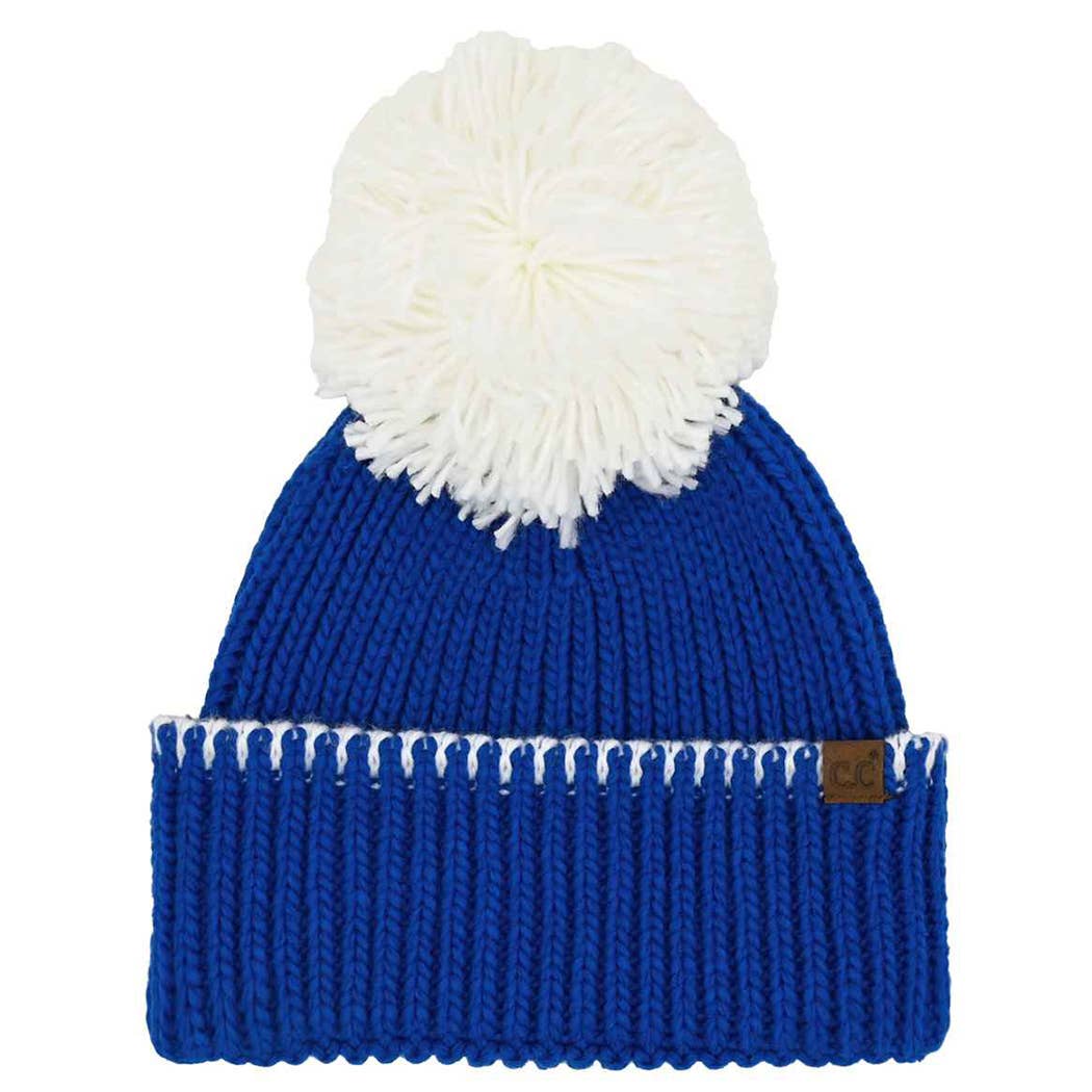 Two-Tone Sport Team Beanie with Yarn Pom