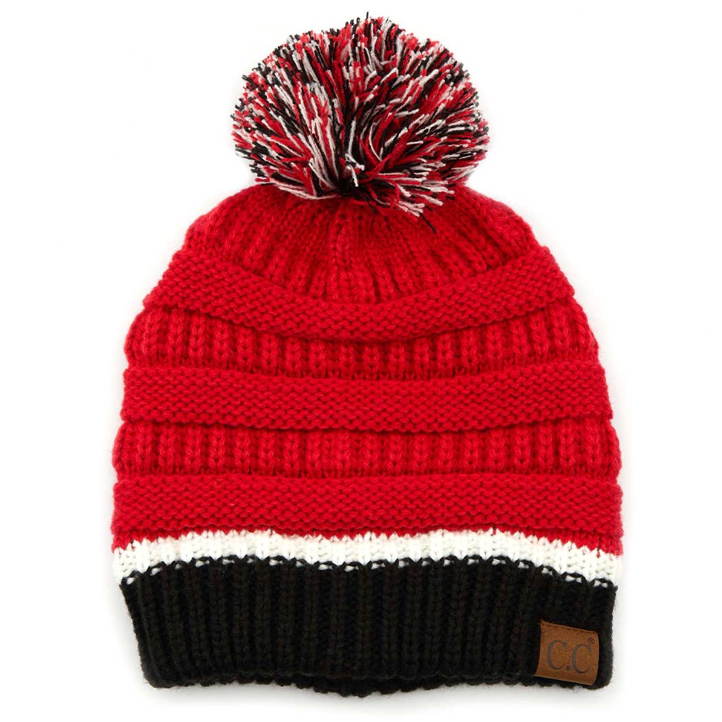 Team Color Ribbed Beanie with Pom Pom