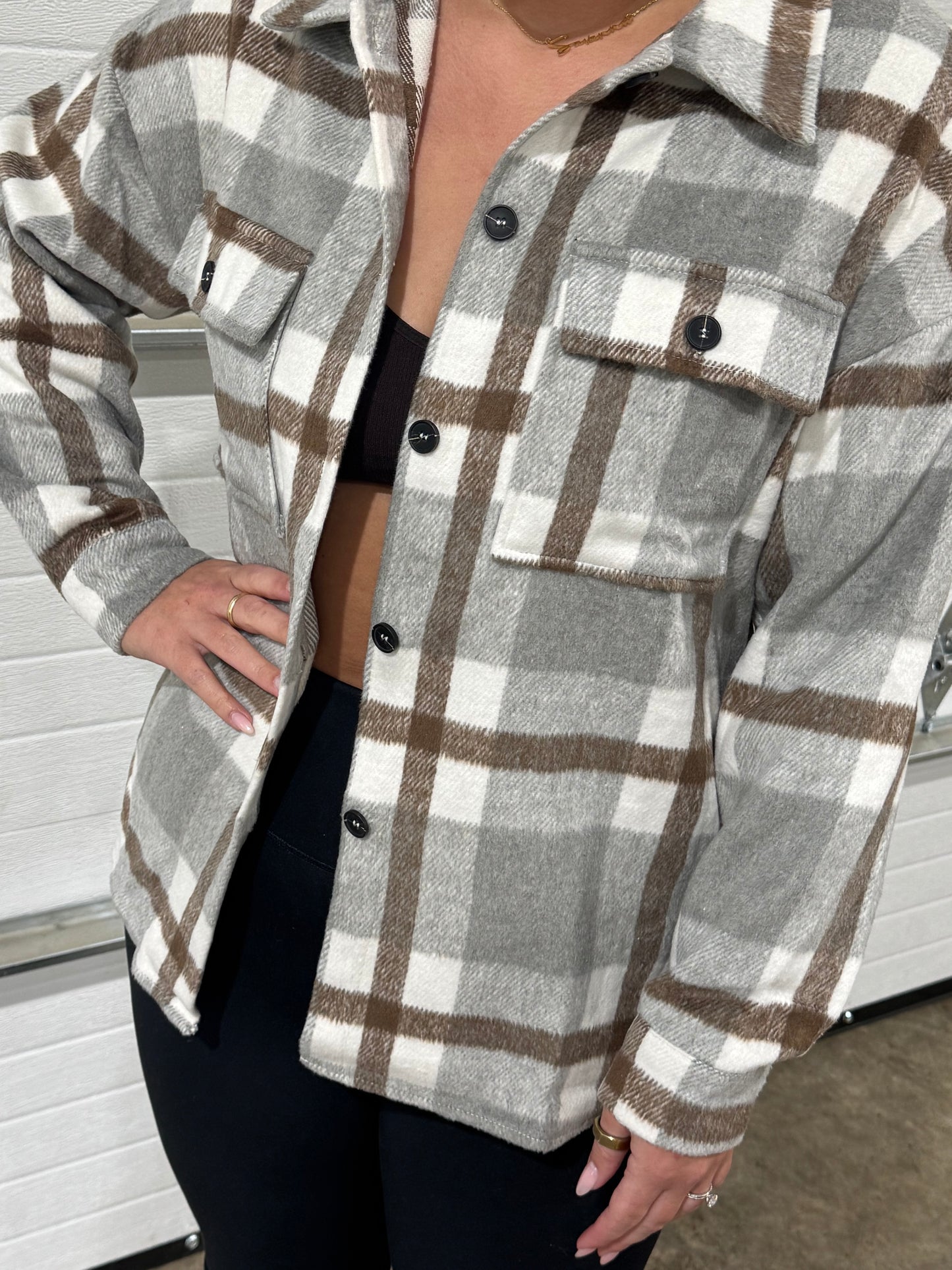 Women's Plaid Button Flannel Shirt Jacket