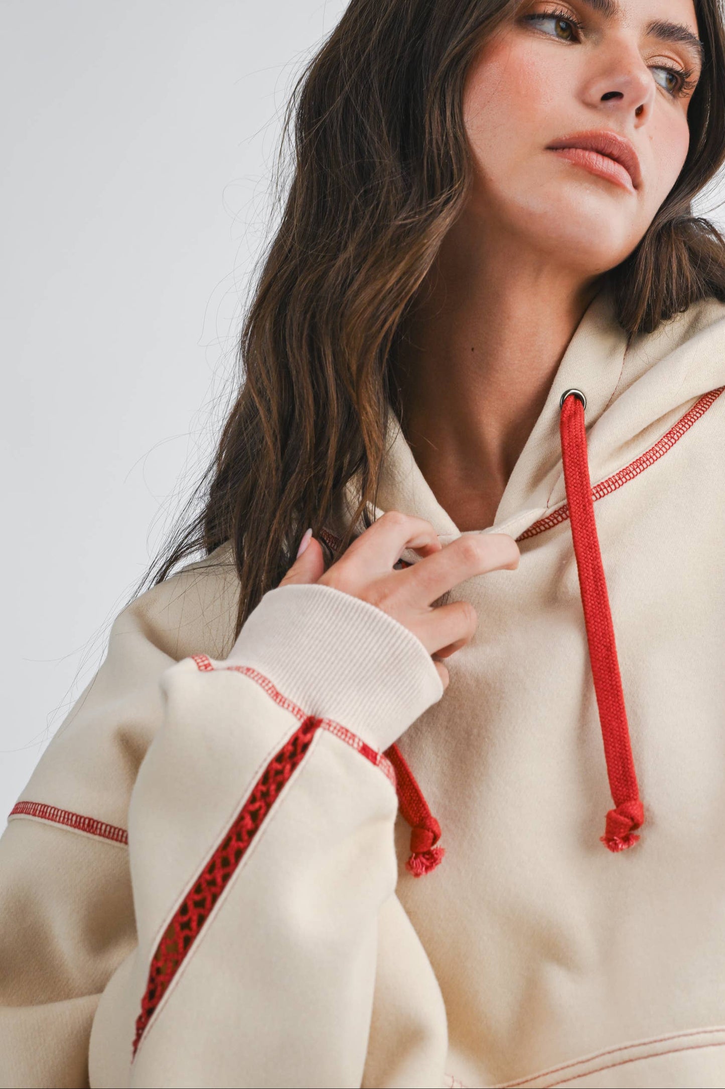 Red Contrast Stitch Hoodie