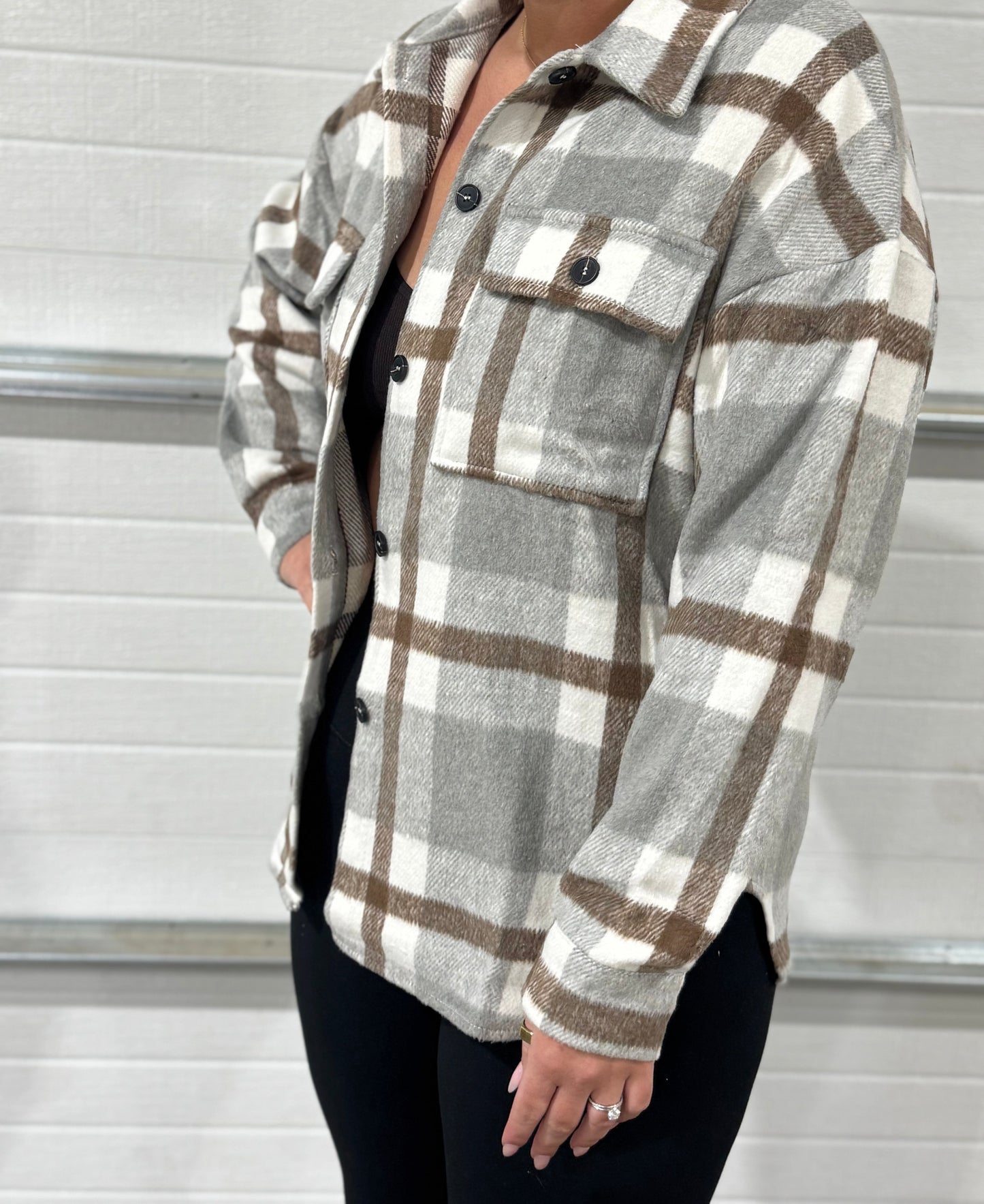 Women's Plaid Button Flannel Shirt Jacket