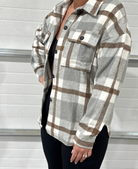 Women's Plaid Button Flannel Shirt Jacket
