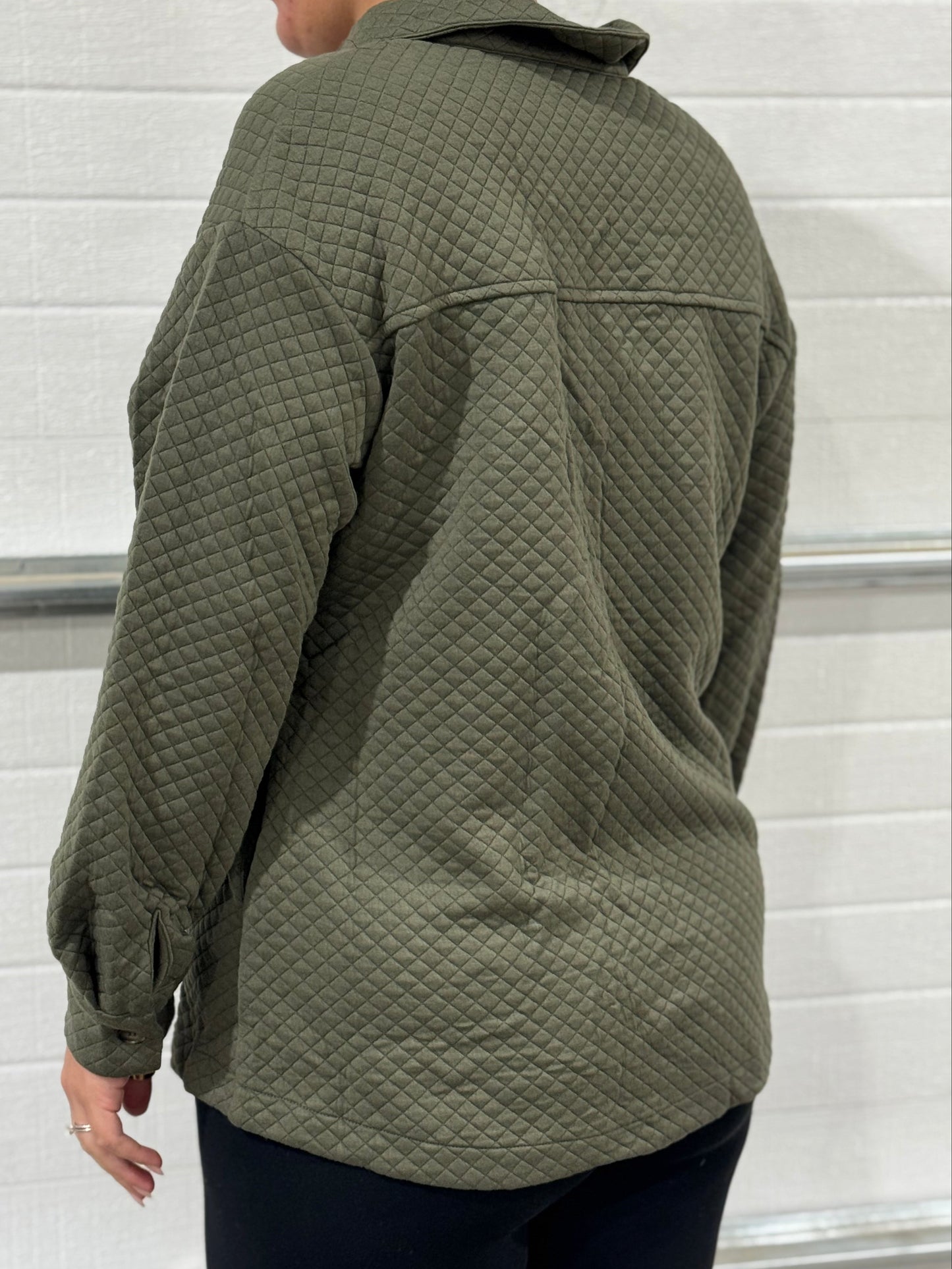 Customizable Casual Retro Quilted Flap Pocket Button Shacket