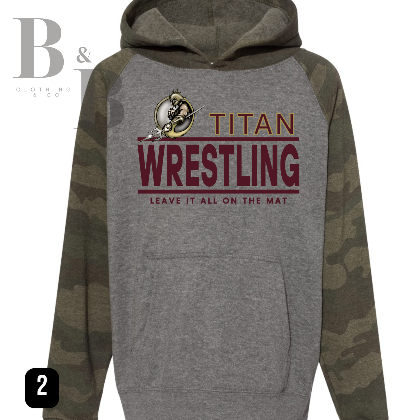 Titan Wrestling Gray And Forest Camo Youth Hoodie