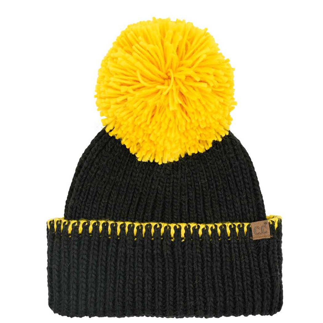 Two-Tone Sport Team Beanie with Yarn Pom