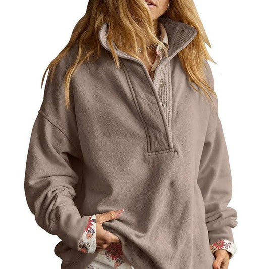 Solid Fleece Sweatshirt w/ Snap Collar