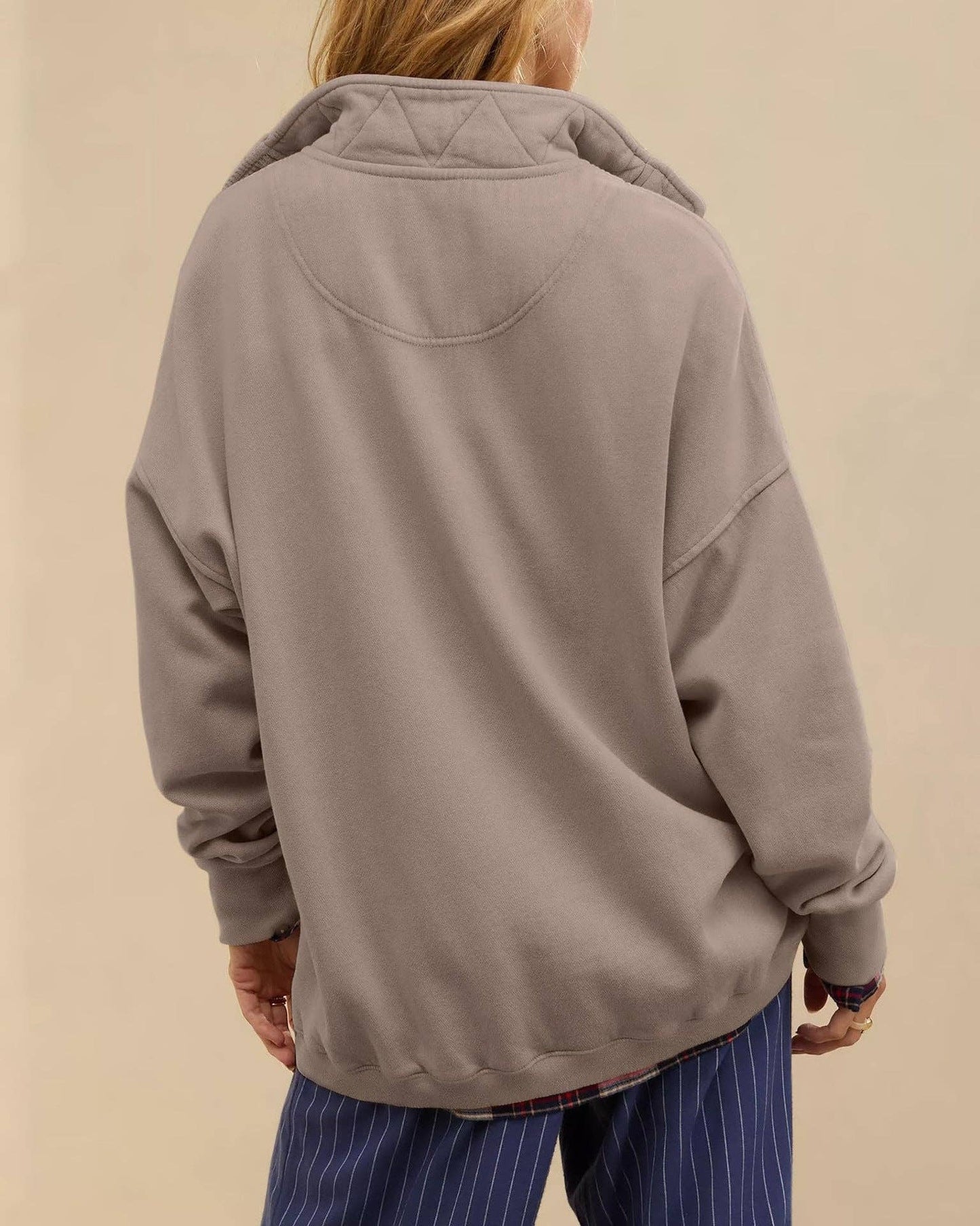 Solid Fleece Sweatshirt w/ Snap Collar