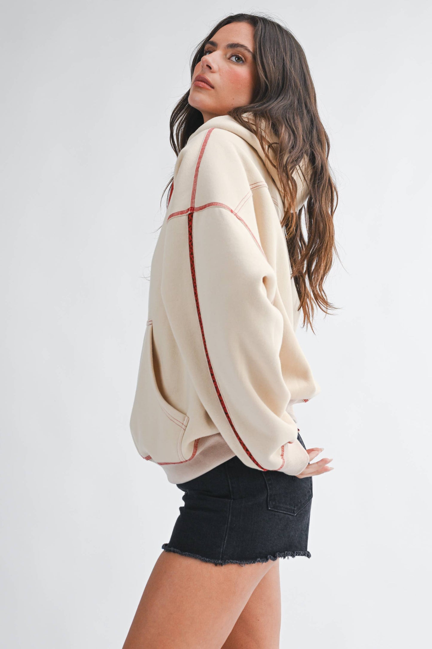 Red Contrast Stitch Hoodie