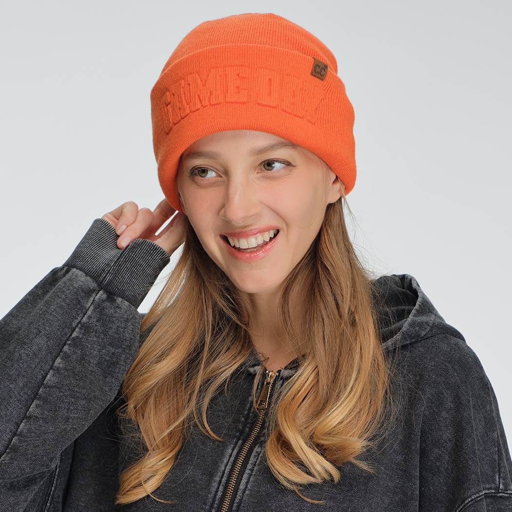 GAME DAY Embossed Lettering Cuff Beanie